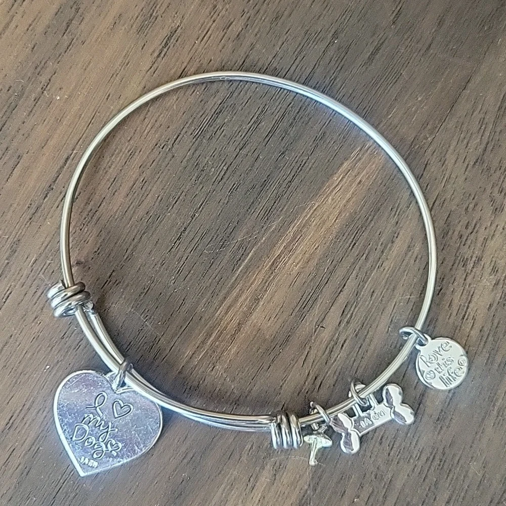 I Love My Dog Charm Bangle Bracelet